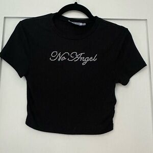 “No angel” graphic tee crop top